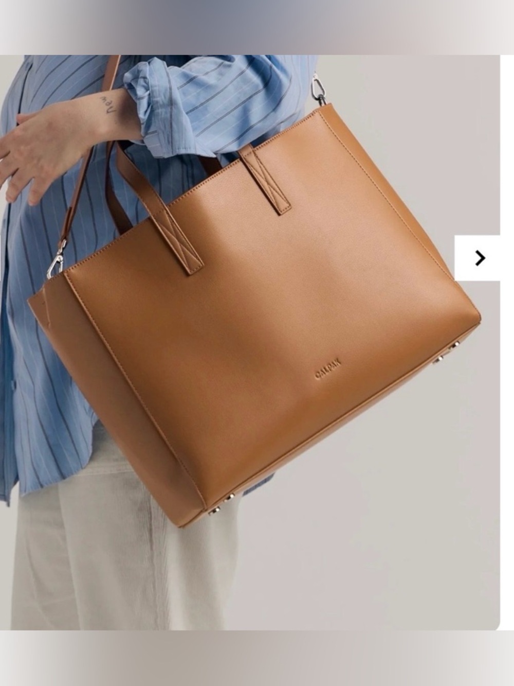 Calpak Haven 16” Laptop Tote Travel Bag Detachable Strap in Toffee - Picture 2 of 16